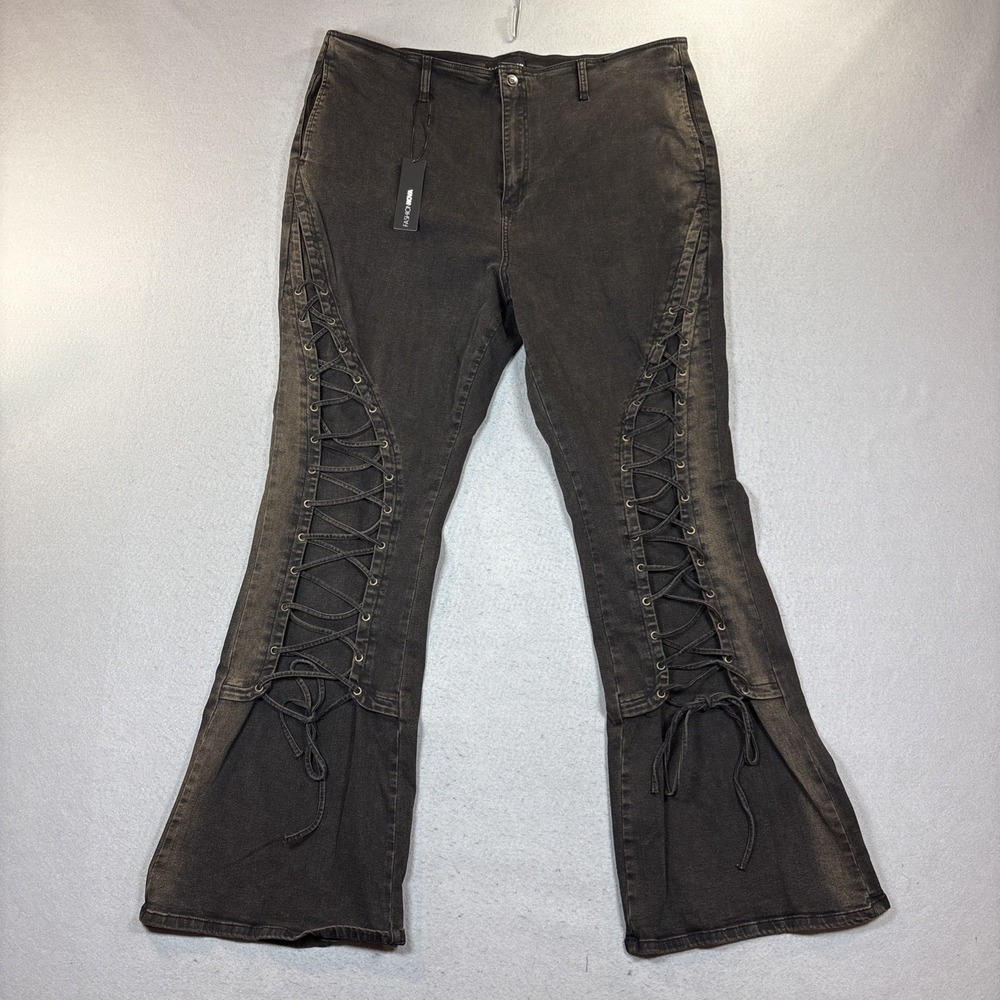 Fashion Nova Can't be Tamed Lace Up Boot cut‎ Stretch Black Women Jean Size 22